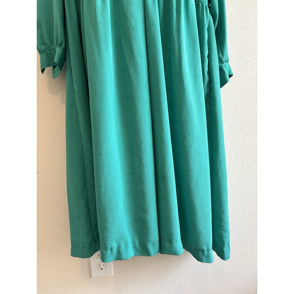 Vintage Andrea Gayle Petites Teal Green Button Front Midi Dress 14P Secretary - Picture 6 of 6